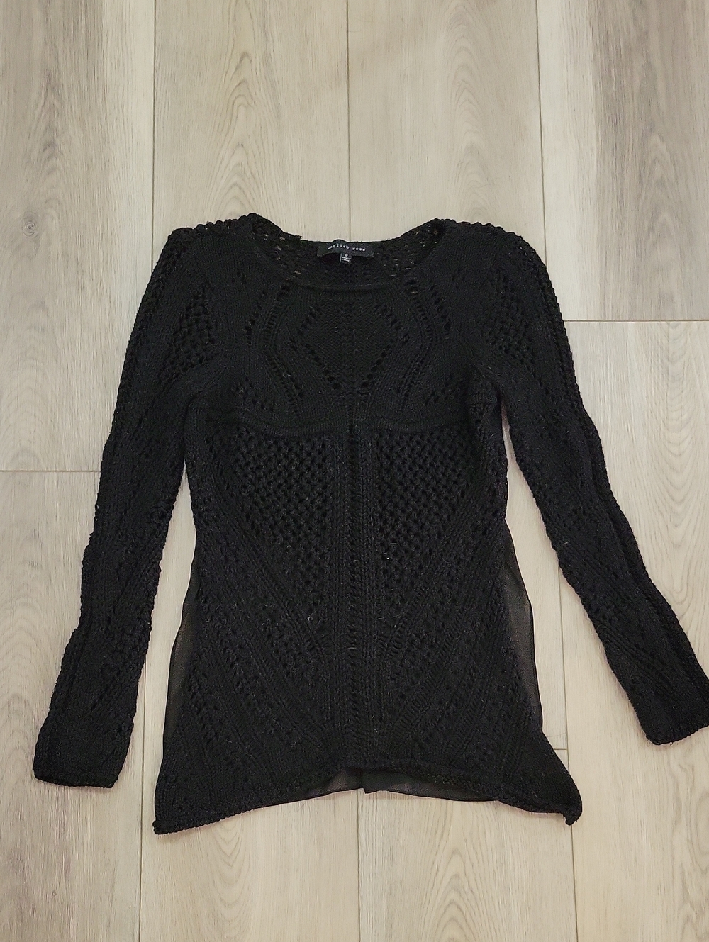 english rose Black Open Knit Crewneck Sweater